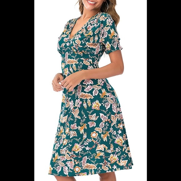 Bohemian casual Floral print dress / size L - Picture 4 of 6